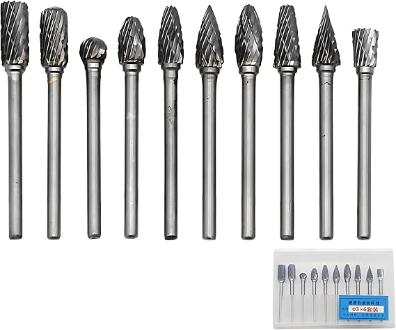 AMSAMOTION Carbide Burr with Double Cut, Carbide Rotary Cutter Set End Mill with 1/8 Inch Shank, Drill Bit, DIY Woodworking, Carving, Metal Polishing, Engraving and Drilling