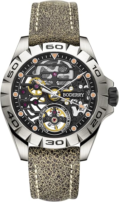BODERRY Titanium Automatic Mechanical Watch for Men 40mm Skeleton Mens Watches with 72 hrs Power-Reserve Automatic Watch Mens Gift-Urban2.0