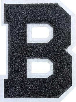 2Pcs Black/White Chenille Letter, 4.5" Iron on Letters Patches, Chenille Stitch Varsity Letter Patches for Clothing (B)