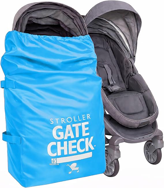 J.L. Childress Gate Check Bag for Single & Double Strollers, Neon Blue | AirTag compatible Gate Check Bag keeps strollers clean, protected & easy to identify when airport gate checking
