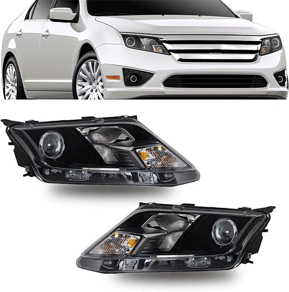 labwork Headlight Assembly Replacement for Fusion 2010-2012 Halogen Clear Len Black Interior Driver and Passenger Side Headlights FO2502273 FO2503273