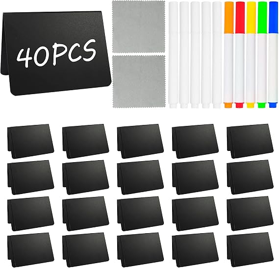 Pintuson 40 Pack Mini Chalkboard Signs for Food, 4x3 Inches Small Chalkboard Sign, Food Labels for Party Buffet and Weddings, Place Cards, Easy to Write and Wipe