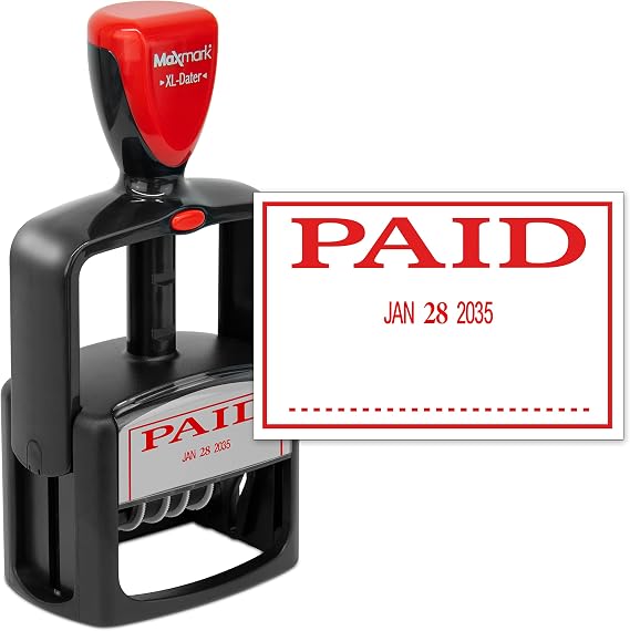MaxMark Heavy Duty Style 3 Date Stamp with Paid self Inking Stamp - Red Ink