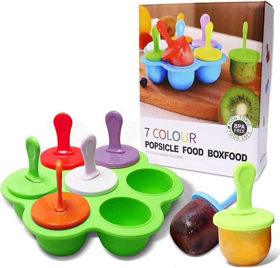 Silicone Popsicle Molds 7-cavity DIY Ice Pop Mold with Colorful Sticks For egg biting ice cream molds storage containers non stick cake molds (Green)