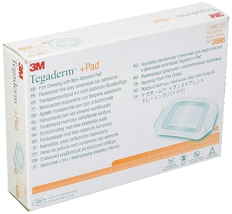 3M Tegaderm +Pad Film Dressing with Non-Adherent Pad, Sterile Dressing With Waerproof Bacterial Barrier and Absorbent Pad, 3.5" x 4", Box of 25
