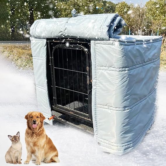 Dog Crate Insulation Cover Privacy Cover, Waterproof Windproof Pet Kennel Covers, Keep Pets Cozy & Warm, Rolling Door Design, for Outdoors, Dog, Cat(Gray,115x75x105cm/45x30x41in)