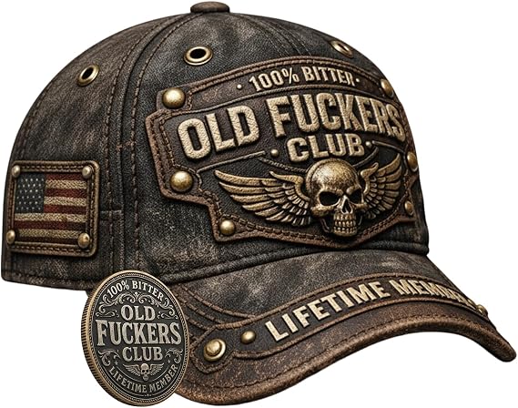 Old Club Hat, Vintage Baseball Cap for Retro Style and Motorcycle Rides, with Adjustable Strap and Embroidered Design Black