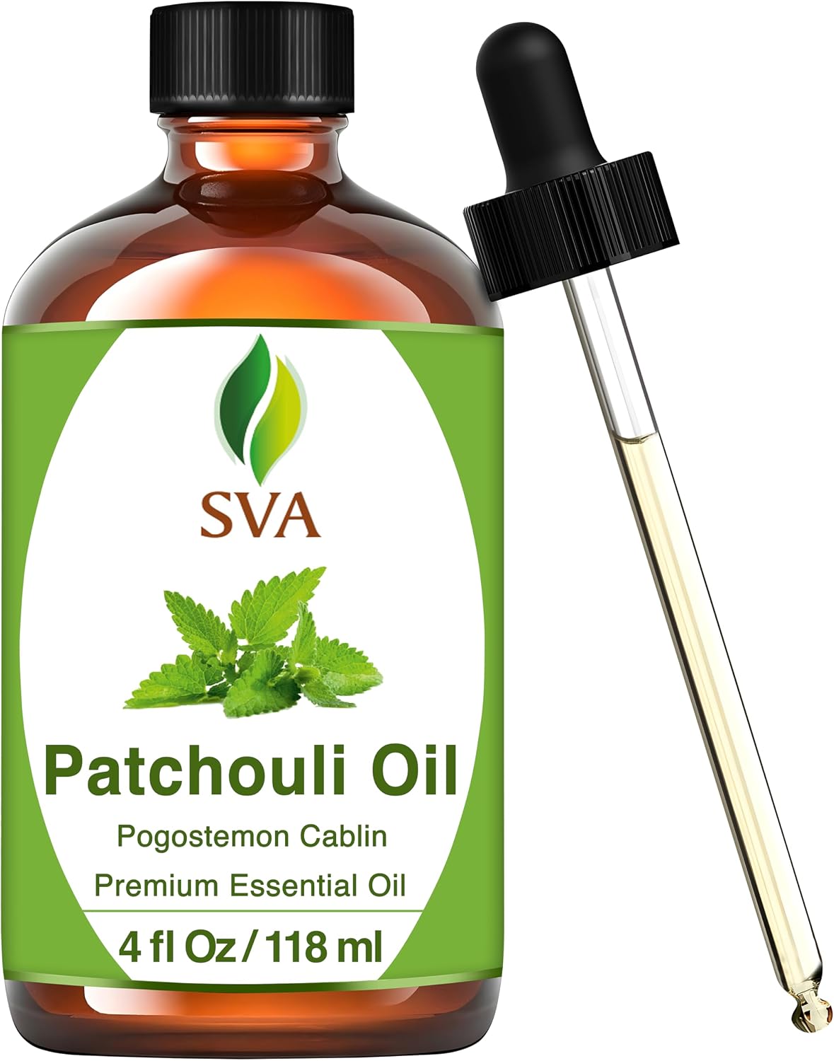 SVA Patchouli Essential Oil – 4 Fl Oz – 100% Natural Patchouli Oil - for Diffuser, Hair Care, Face, Skin Care, Aromatherapy, Scalp and Body Massage, Soap and Candle Making – with Dropper