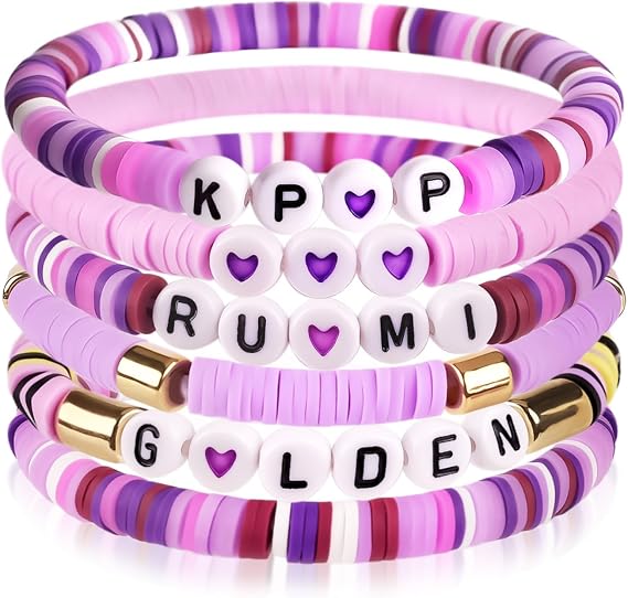 6 PCS Kpop Bracelet for Dressing up, Demon Hunter Bracelet with Beads with Letters, K Pop Kids Bracelets for Girls, Kids, Daughters, Teenagers, Fans, Enthusiasts, Friends.