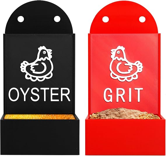 2Pcs Chicken Oyster Shell and Grit Feeder Hanging Chicken Grits Feeder Weather Resistant Large Capacity Chickens Oyster Shell Feeders Trough Dispenser Water Dispense for Hanging or Wall Mounting