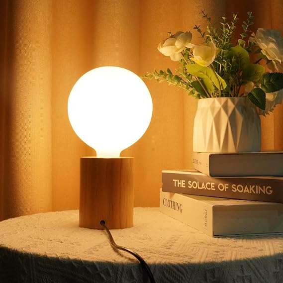 Led Table Lamp for Bedroom, Woods Lamp, Wooden Desk Lamp | Desk Lamp for Small Space, E27 LED Reading Light, Wood Nightstand Lamp with ON/OFF Switch [Energy Class E]