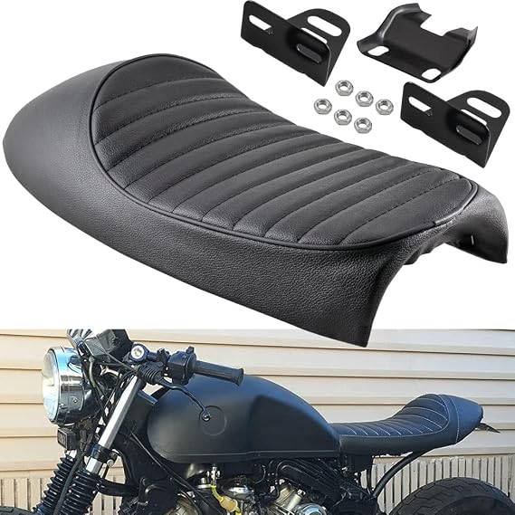 KATUR Universal Motorcycle Flat Vintage Seat Hump Vintage Seat Cushion Saddle Compatible with Honda CB125S CB550 CL350 450 CB CL Retro Cafe Racer Black