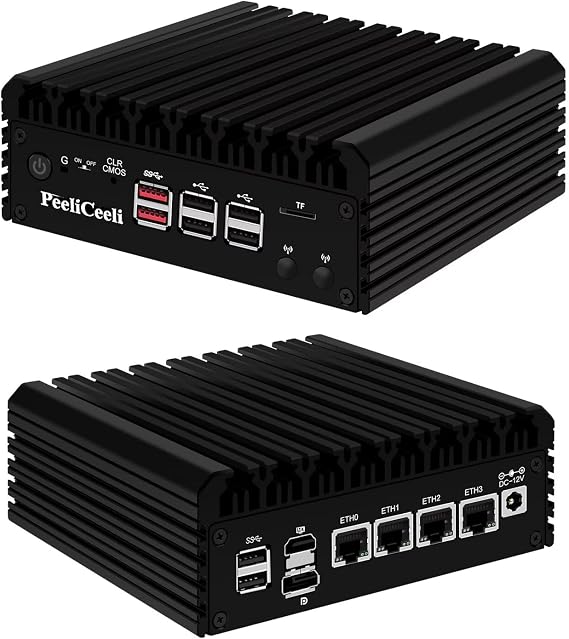2025 N150 Fanless Mini PC Barebone, OPNsense Firewall Appliance 4x i226-V 2.5GbE LAN Port, Office/Home Micro Desktop PC Dual 4K HD+DP, TF Card Slot (No RAM/SSD/OS)
