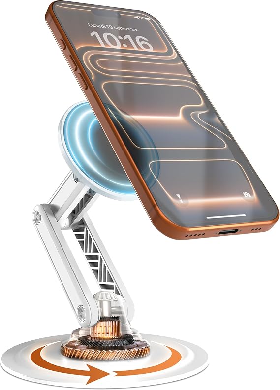 COOPER Mag360 Magnetic Phone Stand for Desk, MagSafe Stand for iPhone 17 | 360 Rotating, Adjustable, Foldable, Portable, Strong Magnet, incl. 2 Steel Rings, Magsafe Phone Holder, Fits all iPhones