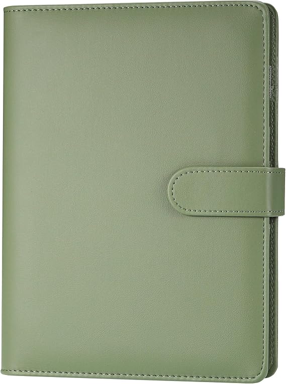 JIANTA A5 PU Leather Ring Binder, 6 Ring Refillable Budget Binder, Green