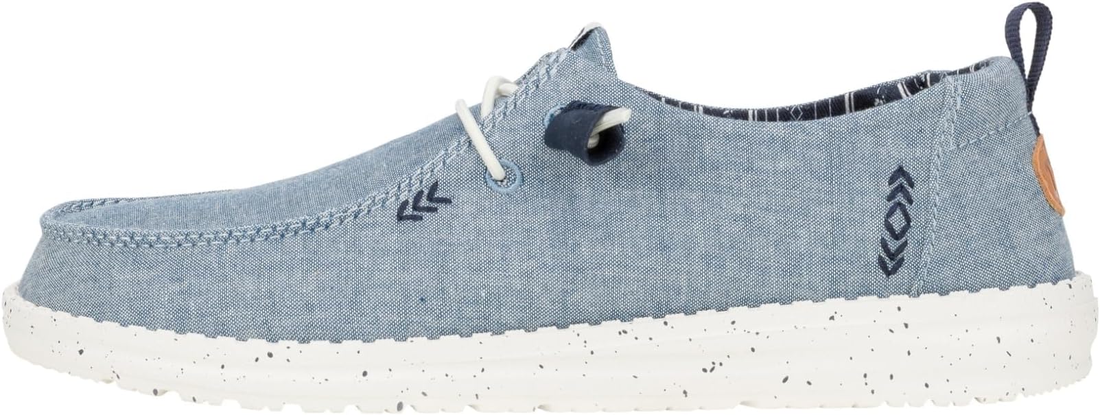 HEYDUDE Women's Wendy Chambray Slip On Loafer | Textile Upper | Elastic Laces, Removable Memory Foam Insole, Machine Washable, Under 5 Ounces, Flexible Fit, Sweat And Odor Reducing