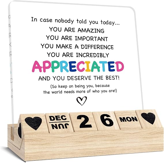 Appreciation Thank You Gifts, Inspirational Desk Decor, Wooden Calendar