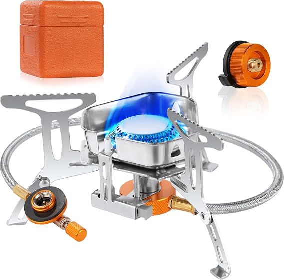 Camping Stove 3500 W Gas Stove with Piezo Ignition and Carry Box Gas Camping Stove Portable Gas Burner Windproof Camping Gas Stove for Outdoor Picnic Trekking Hiking