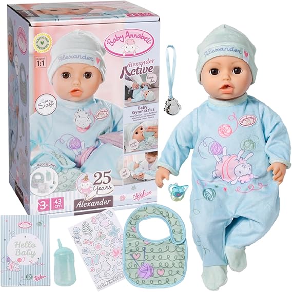Baby Annabell Active Alexander 709924-43cm Doll with Soft Cuddly Body & Realistic Features & Sounds - Clothing & Accessories - Require 3 AAA Batteries (Not Included) - For Kids From 3+ Years