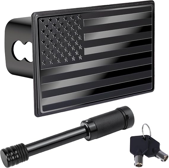 2 Inch Trailer Hitch Cover, American Flag Stainless Steel Metal Hitch Cover