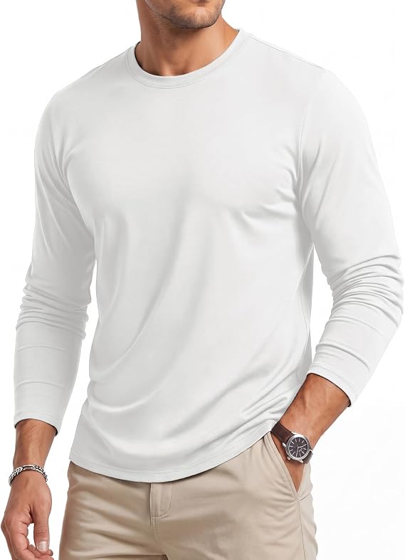 Cavva Men's Long Sleeve T Shirt Cotton Plain Tshirts Crew Neck Casual Tops