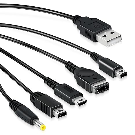 Mcbazel 5 in 1 USB Charging Cable for Nintendo DS Lite/NDS/New 3DS XL/New 3DS/3DS XL/3DS/2DS/DSi XL/Wii U/GBA SP(Gameboy Advance SP)/PSP 1000/2000/3000 Multi-Functional USB Fast Charger Cable-3.9FT