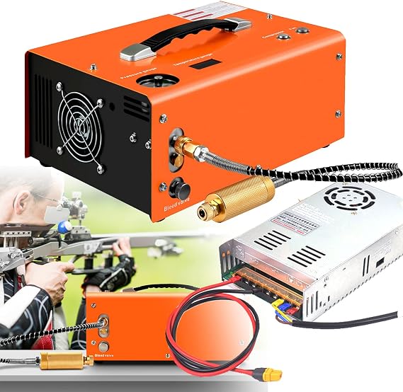 PCP Air Compressor, Auto Shutoff, Portable 4500 Psi/30Mpa for Paintball/PCP Air Rifle/Scuba Tank, Equipped with 110V/220VAC or 12V Car DC for Home Use