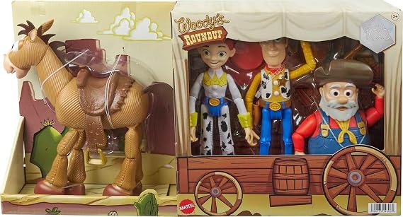 Mattel Disney and Pixar Toy Story Set of 4 Action Figures with Woody, Jessie, Bullseye & Stinky Pete, Woody's Roundup, 7-in Scale