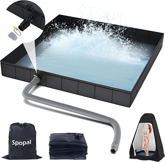 Spopal 104 x 104 x 13 cm Foldable Camping Shower Tray for Outdoor Use
