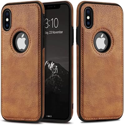 Unique Design Luxury Leather Business Phone Case for iPhone X & iPhone Xs Anti-Slip Scratch Resistant Ultra Slim Protective Case 2018,5.8 Brown