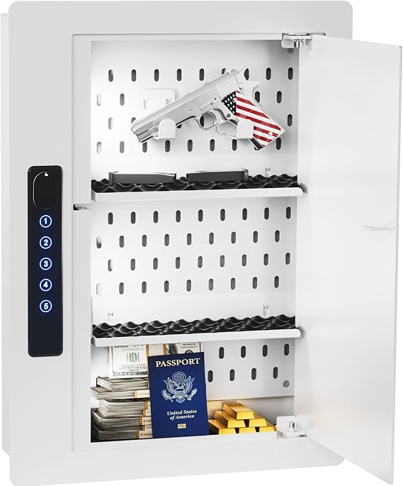 Grimtron Quick Access Electronic Wall Safe with Removable Shelves & Hooks