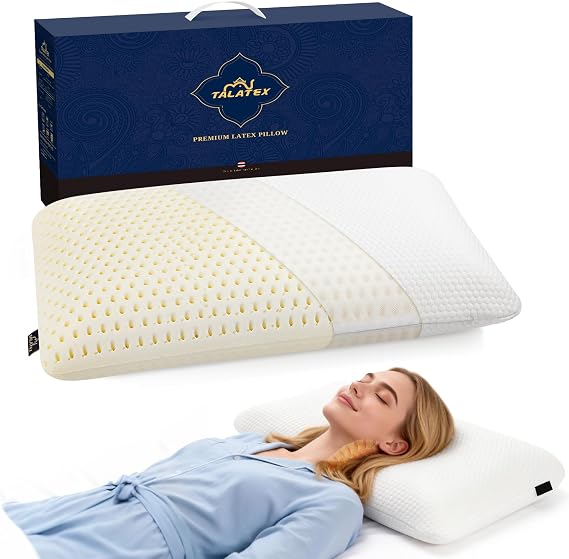 Talatex Super Comfort Back And Side Sleepers Pillow, Natural Latex Helps Relief Neck And Shoulder Pain, With Removable Pillowcase & Breathable Ventilated Design (Soft, Queen(72×40cm))