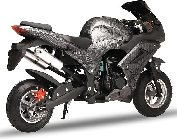 49cc 4-Stroke Pocket Rocket Motorcycle,1.8L Gas Tank Kids Dirt Bike,Dirt Bikes for Kids 8-14,Gas Pocket Motorbike with Front Rear Disc Brakes,Realistic Racing Max Speed 25MPH Max Weight 440 L