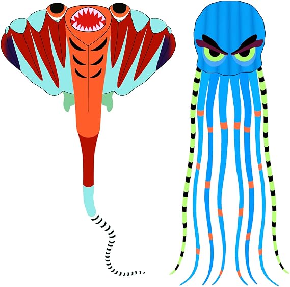 Octopus Kite 26ft Blue & 41ft Stingray Kite Blue
