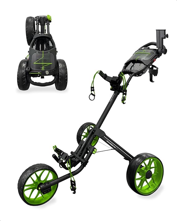caddytek 3 Wheel Golf Push Cart Deluxe Quad-Fold Compact Push & Pull Foldable Caddy Trolley Cadillite 15.3 V2 Green