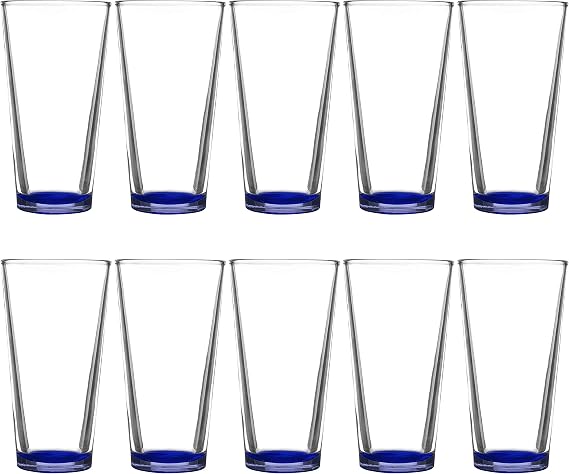 10 Libbey Mixing Glasses Set, 20 oz. - Clear, Pub, Thick base - Blue