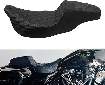 One-Piece Driver Passenger Seat Motorcycle 2-up Seat Fit for Harley Touring Electra Glide Road King Road Glide Street Glide 2009-2023 Black Stitching
