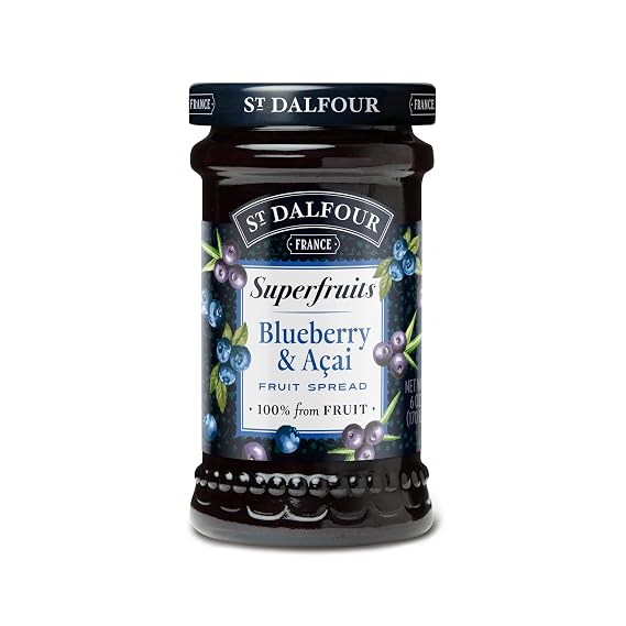 St. Dalfour Superfruits Blueberry & Acai Fruit Spread - 6 oz - 100% from Fruit, Gluten-Free, No Artificial Ingredients, Non-GMO, All Natural, Made in France
