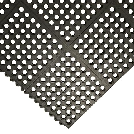 Rubber-Cal 03-122-INT-BK-4 Dura-Chef Commercial Interlock Anti-Fatigue Rubber Matting, 36" x 36" x 1/2", Black (Pack of 4)
