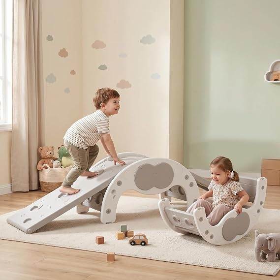 Toddler Climbing Frame, 3 in 1 Climber Playset with Slide & Arc Climber, Kids Indoor Gym Climbing Set