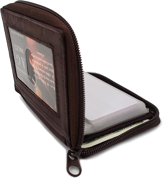 AG Wallets Mens Zip Around Leather Wallet with Inserts (Brown)