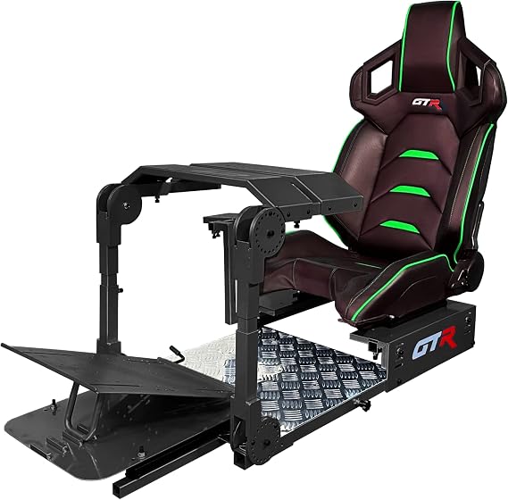 GTR Simulator GTA-Pro Racing Simulator Cockpit Home Workstation with Real Racing Seat, Racing Rig Control Mounts (Pista Seat, Black/Green)