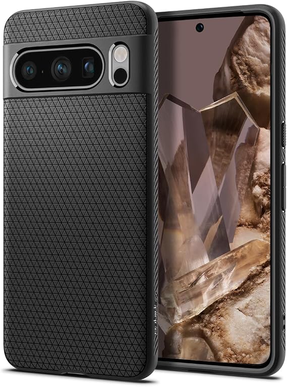 Spigen Liquid Air Case Compatible with Google Pixel 8 Pro - Matte Black | Geometric pattern with non-slip grip, Spigen Sound Tunnel technology for clear audio, Spigen Air Cushion Protection