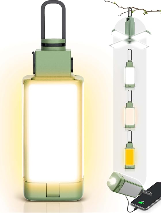 Camping Lantern, 3 Color Temperature Rechargeable Lantern, 4 Light Modes Collapsible Camping Lights with 4 Folding Panels, Phone Charger Lamp Lantern Portable Flashlight for Power Outages