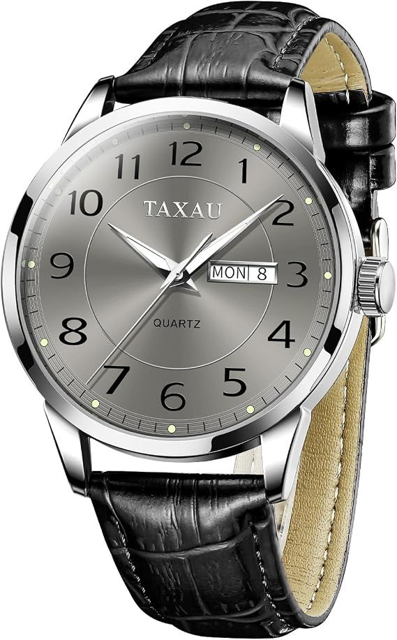 Taxau Men's Watch Leather Men's Watch Leather Strap Watches Men's Large Dial Day Date Men's Watch Waterproof Watch Casual Business Watch for Men