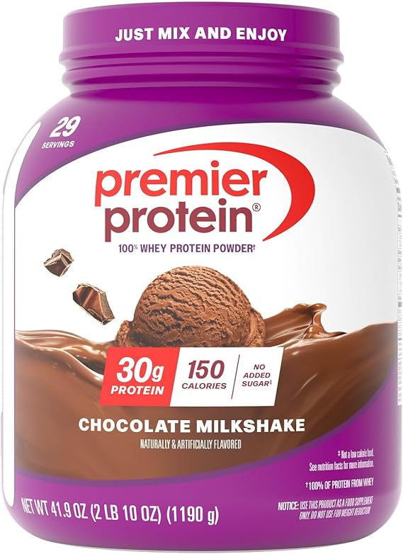 Premier Protein Powder, Chocolate Milkshake, 30g Protein, 1g Sugar, No Soy, Gluten Free, 41.9oz (29 Servings)