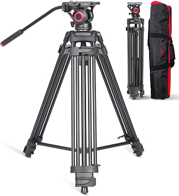 Miliboo Upgraded Camera Tripods Professional Tripod with Fluid Head, Large Photo Tripod for Video Shooting, Live Streaming, Interviews, Outdoor Photography, etc.- Max Load 22 lbs, Aluminum