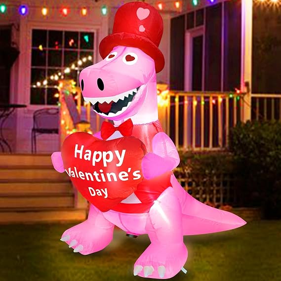 TURNMEON 4 Foot Valentine's Day Inflatable Dinosaur Outdoor Decoration Blow Up Dinosaur Holds Heart LED Lighted Valentines Day Decoration for Yard Garden Lawn Wedding Holiday Party Indoor Outdoor Home