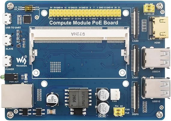 Waveshare Compute Module IO Board with PoE Feature Composite Breakout Board for Developing with Raspberry Pi CM3 / CM3L / CM3+ / CM3+L