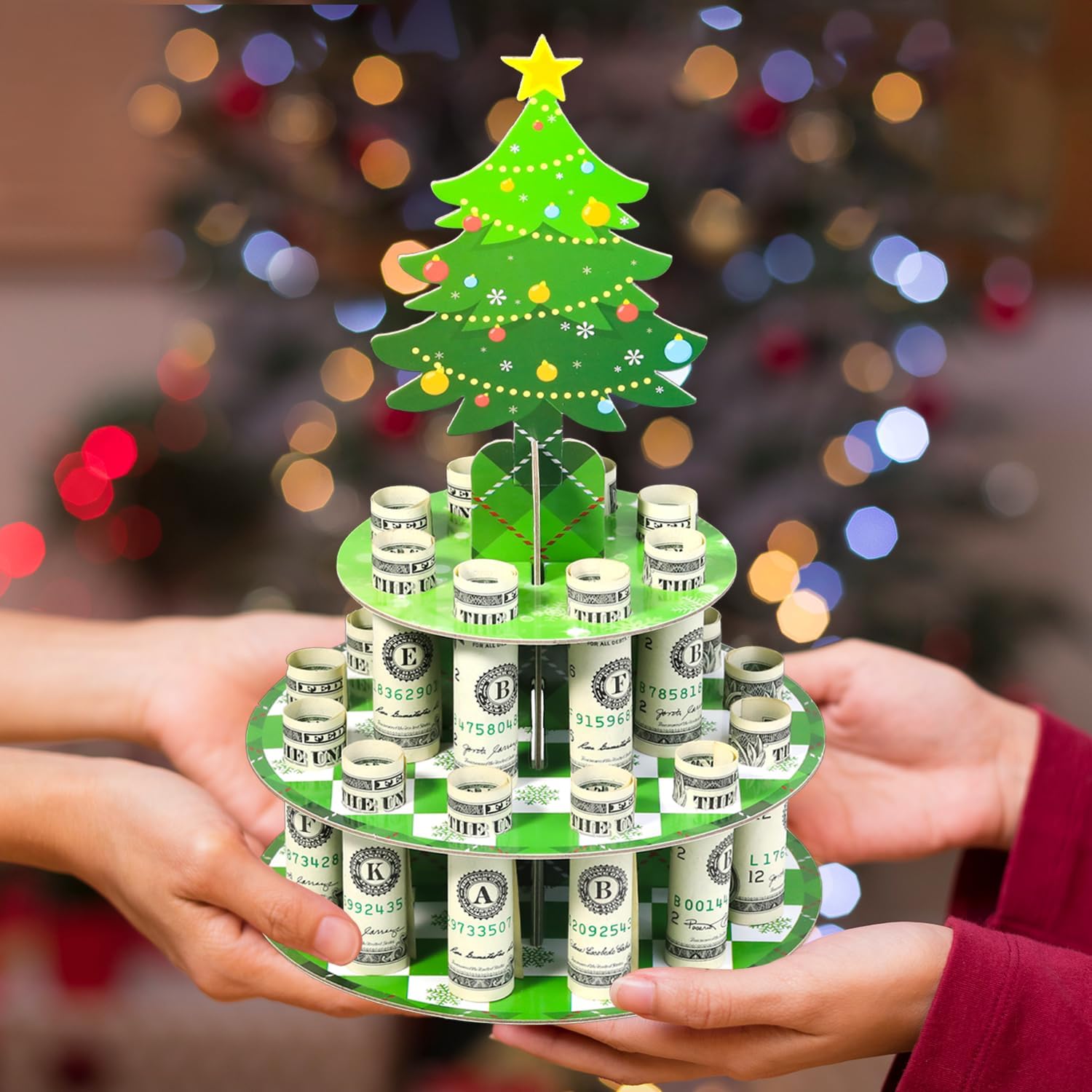 Christmas Money Holder, Christmas Tree Cash Cake Stand for Christmas Gifts, Surprise Money Box Fun Ways Give Xmas Cash Gift Ideas for Him Her Son Daughter